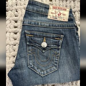 True Religion Destroyed Women's Denim Jeans Flap Pocket with Stitch Detail